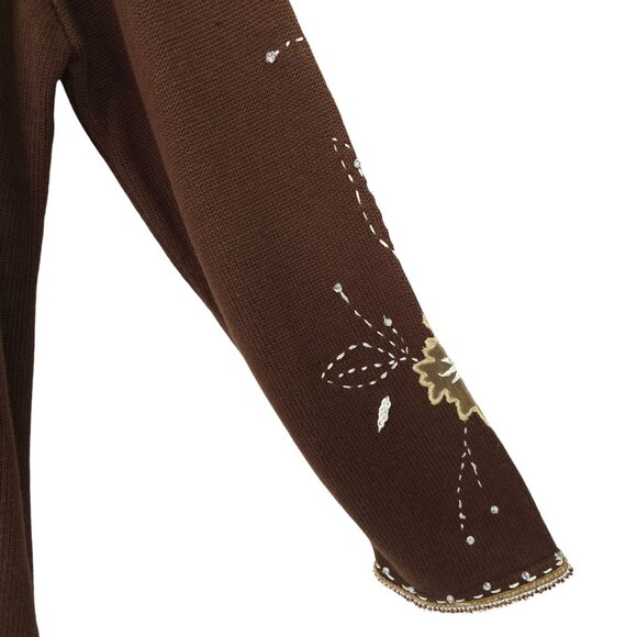 Sweater Sweater Embroidered Beaded Cowl Neck Cardigan Womens Size XL Brown NEW - Picture 13 of 16